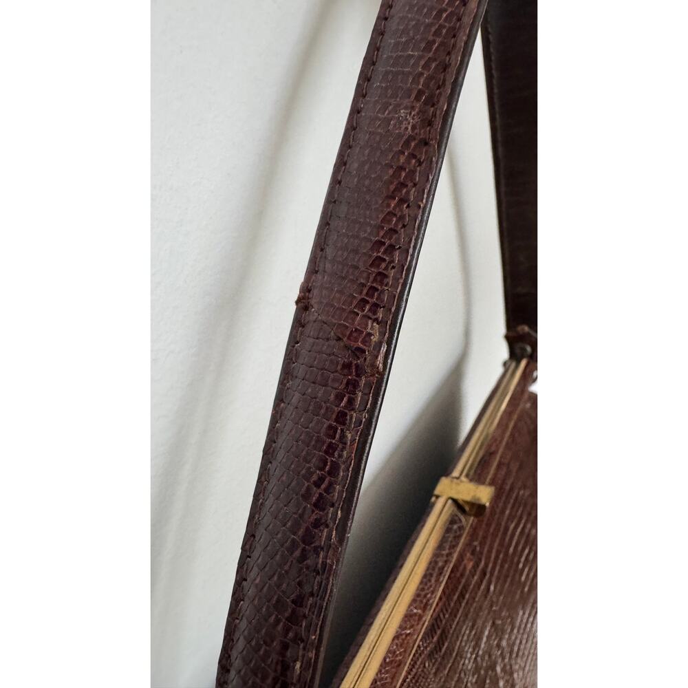 1950s Oxblood Lizard Embossed Top Handle Kiss Lock Purse - Picture 15 of 16
